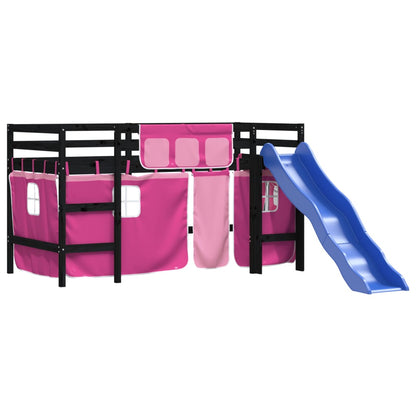 vidaXL Kinderhochbett mit Vorhängen Rosa 80x200 cm Massivholz Kiefer