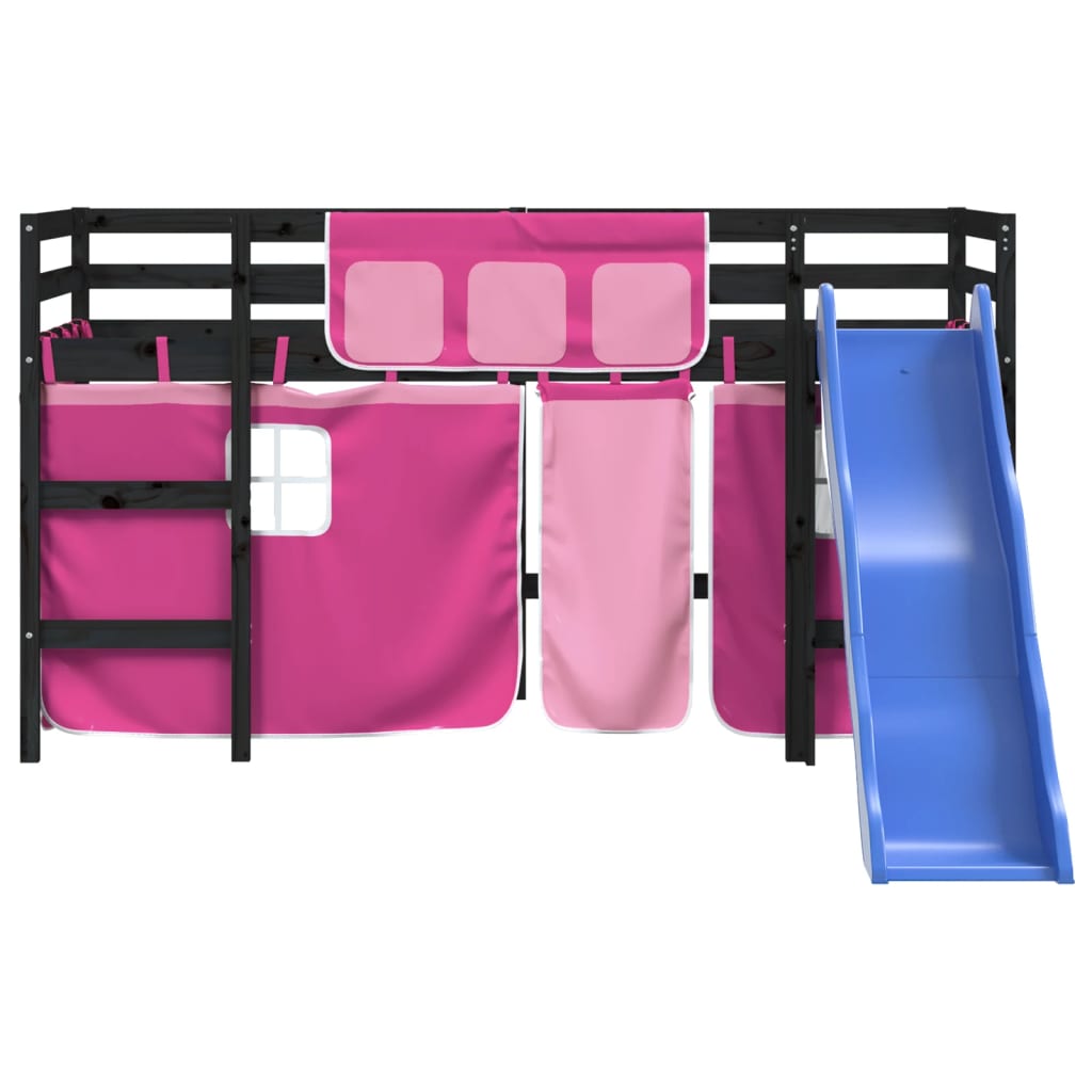 vidaXL Kinderhochbett mit Vorhängen Rosa 80x200 cm Massivholz Kiefer