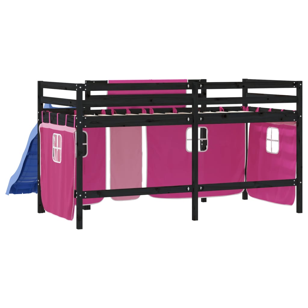vidaXL Kinderhochbett mit Vorhängen Rosa 80x200 cm Massivholz Kiefer