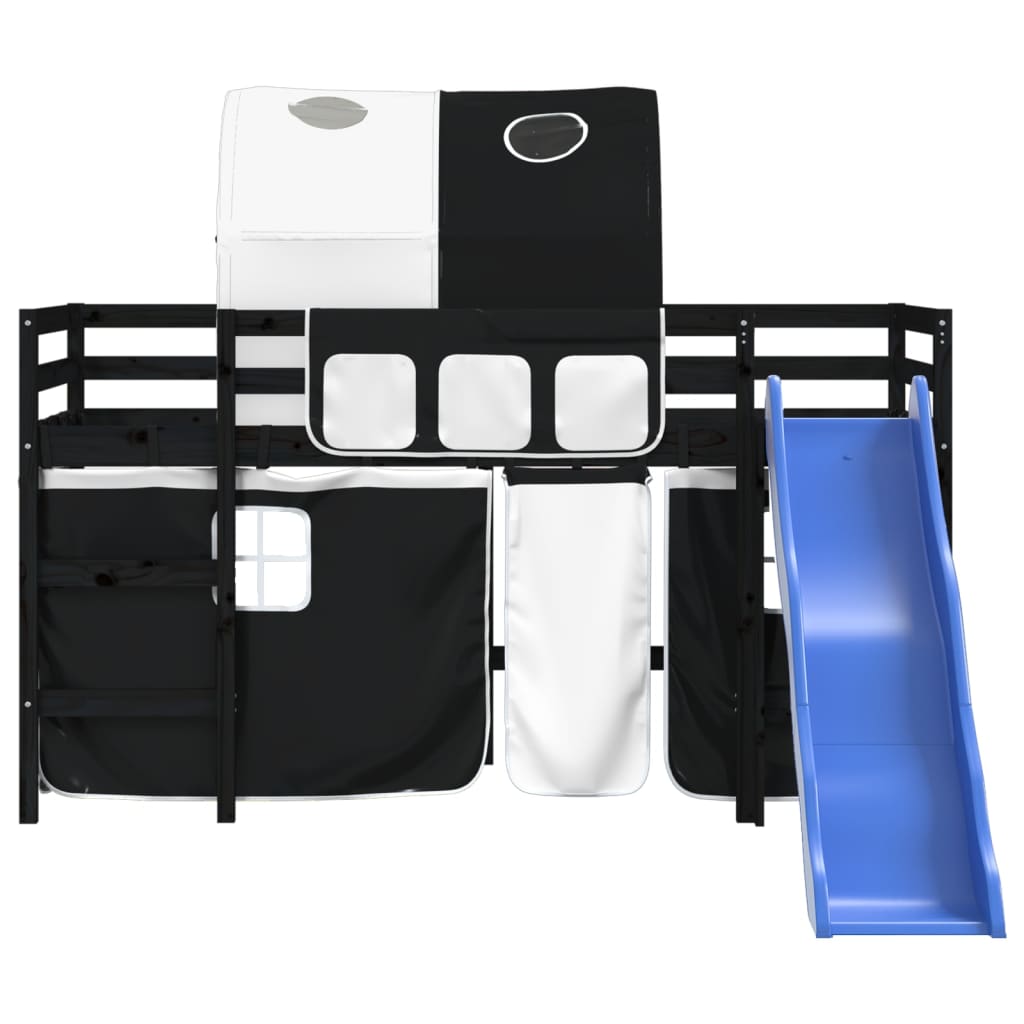 vidaXL Kinderhochbett mit Tunnel Weiß & Schwarz 80x200 cm Kiefernholz