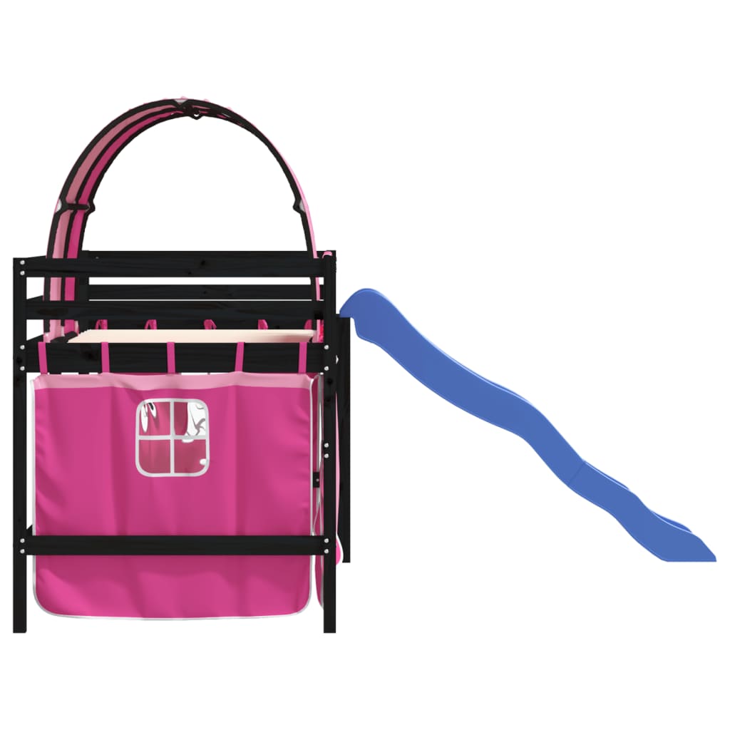 vidaXL Kinderhochbett mit Tunnel Rosa 80x200 cm Massivholz Kiefer