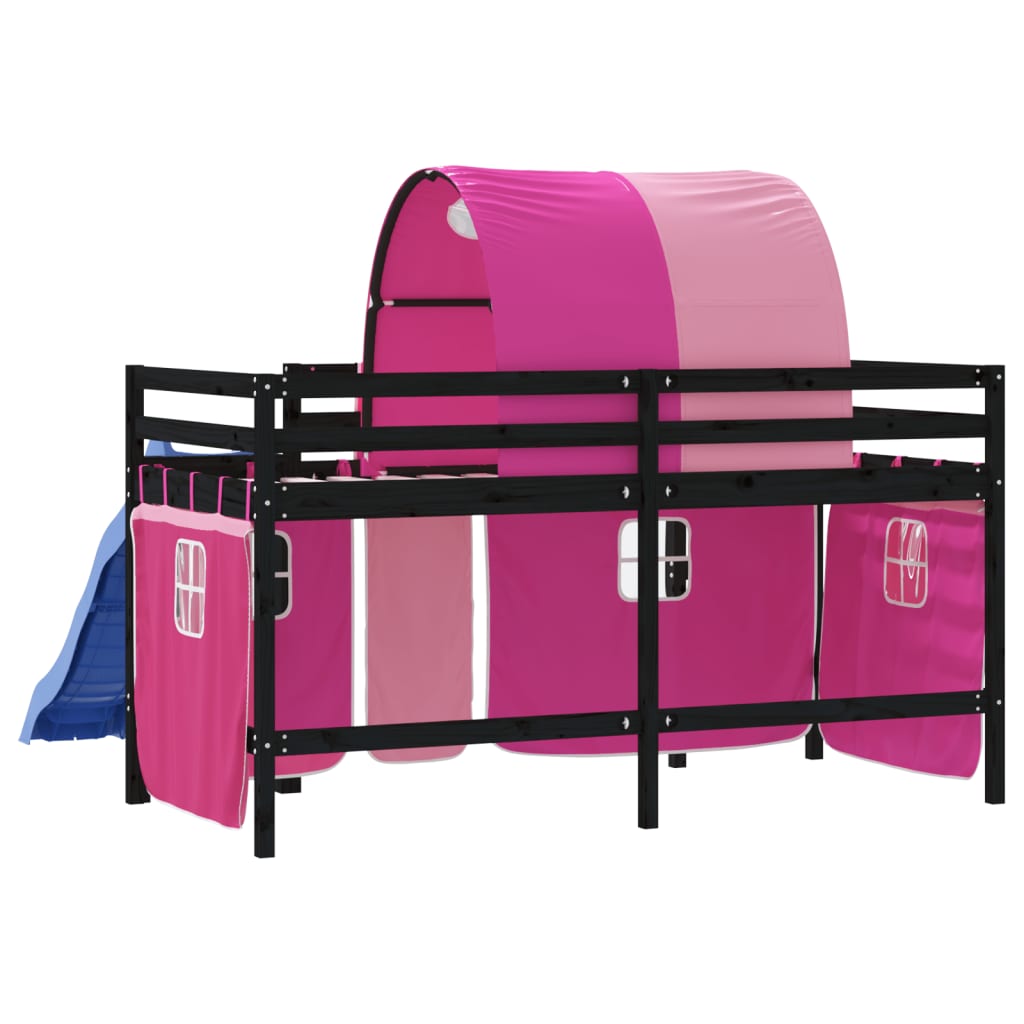 vidaXL Kinderhochbett mit Tunnel Rosa 80x200 cm Massivholz Kiefer