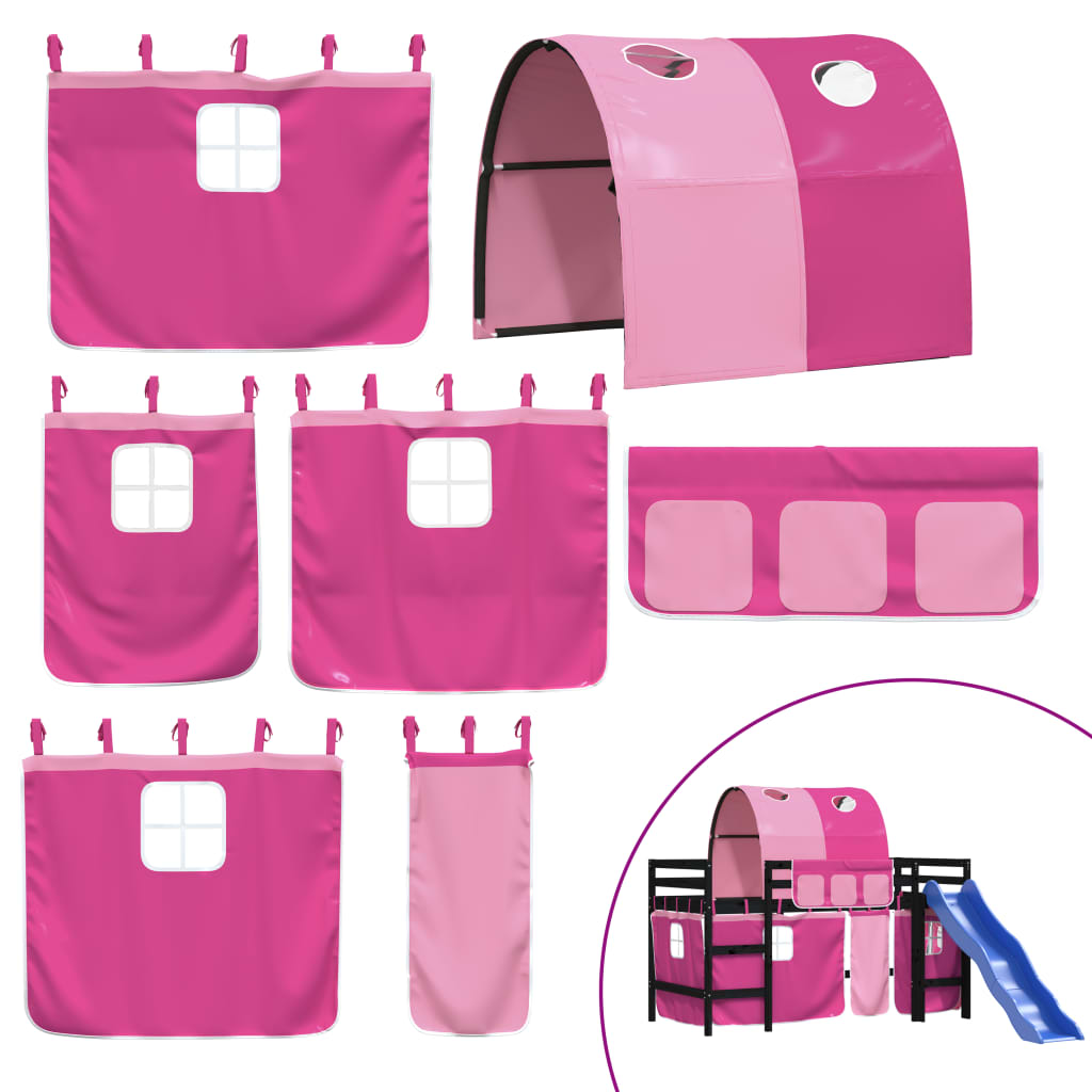 vidaXL Kinderhochbett mit Tunnel Rosa 80x200 cm Massivholz Kiefer