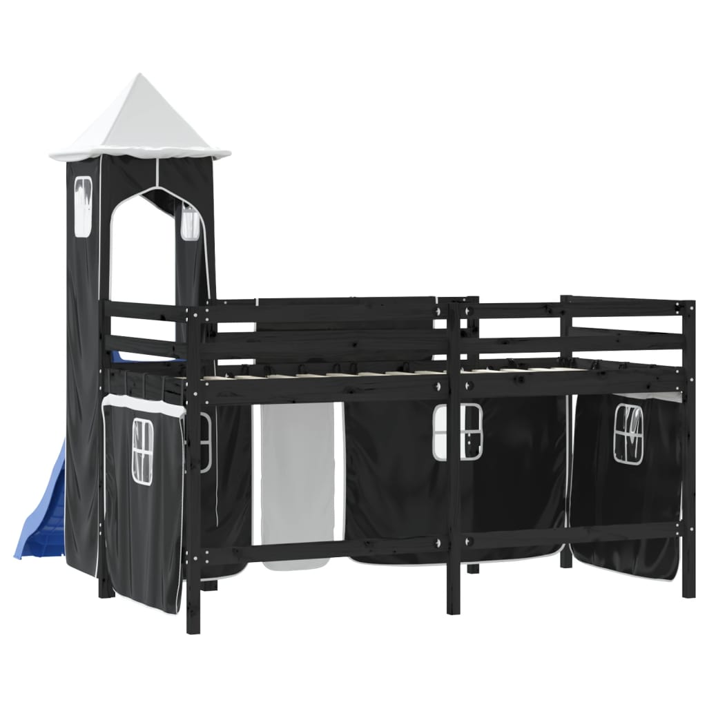 vidaXL Kinderhochbett mit Turm Weiß & Schwarz 80x200 cm Kiefernholz