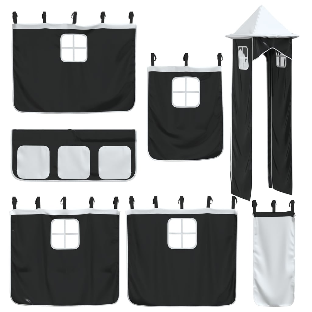 vidaXL Kinderhochbett mit Turm Weiß & Schwarz 80x200 cm Kiefernholz