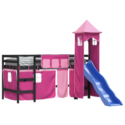vidaXL Kinderhochbett mit Turm Rosa 80x200 cm Massivholz Kiefer