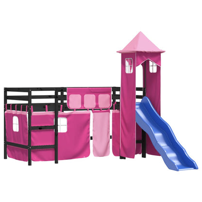 vidaXL Kinderhochbett mit Turm Rosa 80x200 cm Massivholz Kiefer