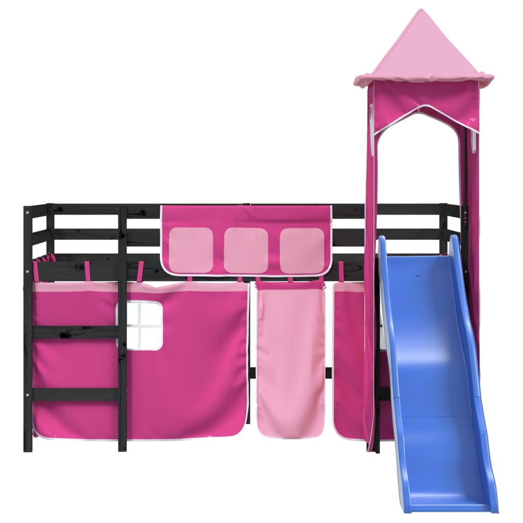 vidaXL Kinderhochbett mit Turm Rosa 80x200 cm Massivholz Kiefer
