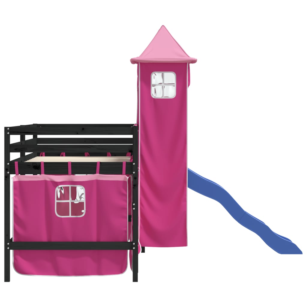 vidaXL Kinderhochbett mit Turm Rosa 80x200 cm Massivholz Kiefer