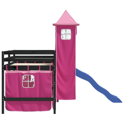 vidaXL Kinderhochbett mit Turm Rosa 80x200 cm Massivholz Kiefer