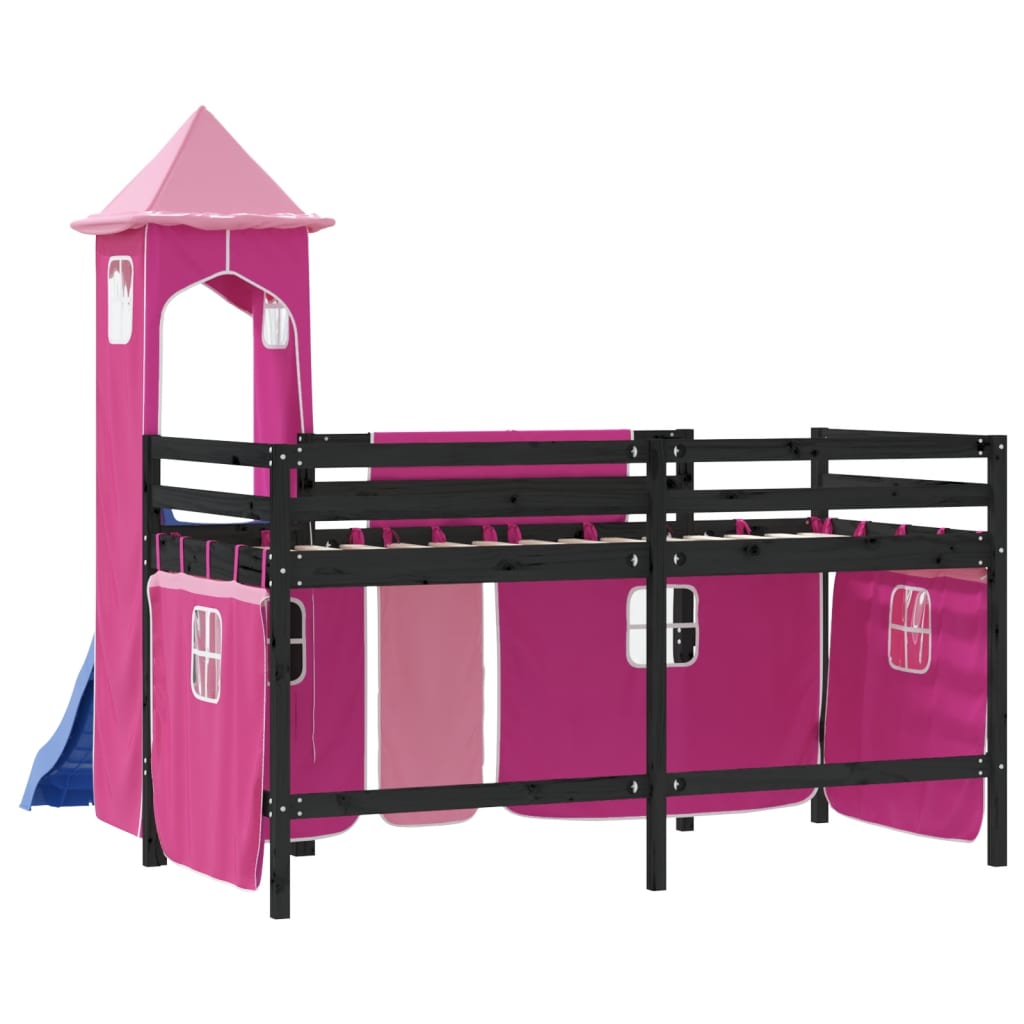 vidaXL Kinderhochbett mit Turm Rosa 80x200 cm Massivholz Kiefer