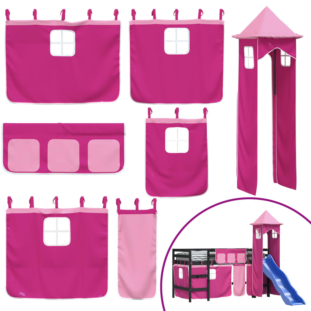 vidaXL Kinderhochbett mit Turm Rosa 80x200 cm Massivholz Kiefer