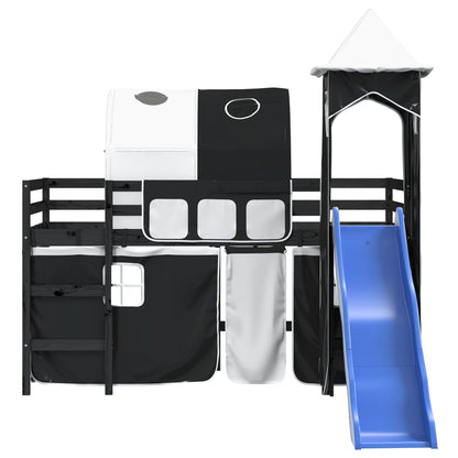 vidaXL Kinderhochbett mit Turm Weiß & Schwarz 80x200 cm Kiefernholz