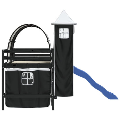 vidaXL Kinderhochbett mit Turm Weiß & Schwarz 80x200 cm Kiefernholz
