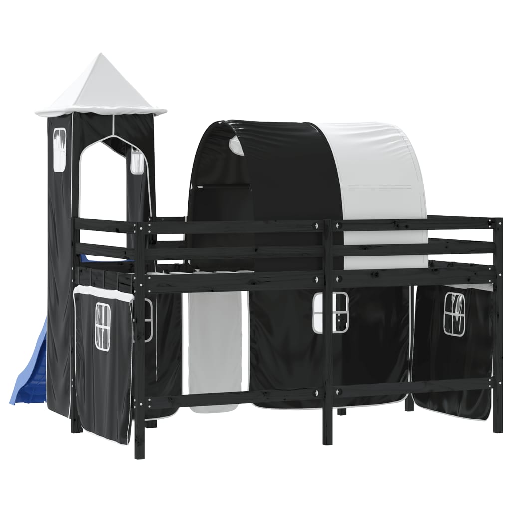 vidaXL Kinderhochbett mit Turm Weiß & Schwarz 80x200 cm Kiefernholz