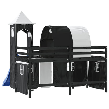 vidaXL Kinderhochbett mit Turm Weiß & Schwarz 80x200 cm Kiefernholz