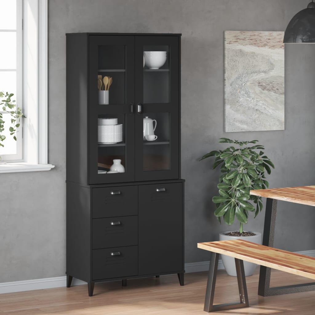 vidaXL Highboard VIKEN Schwarz 80x40x190 cm Massivholz Kiefer