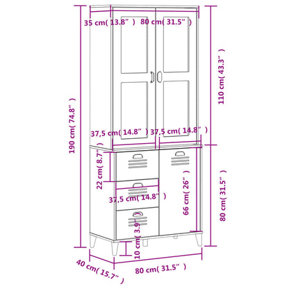 vidaXL Highboard VIKEN Schwarz 80x40x190 cm Massivholz Kiefer