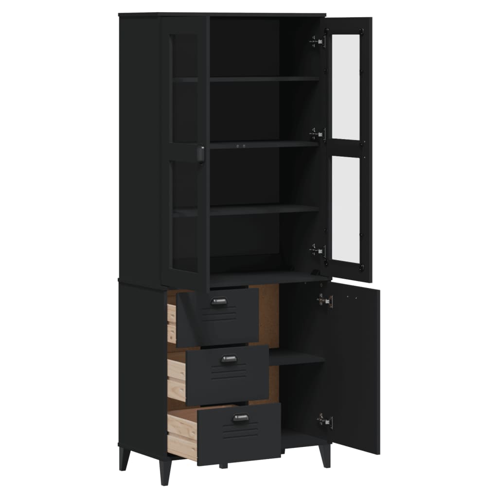 vidaXL Highboard VIKEN Schwarz 80x40x190 cm Massivholz Kiefer