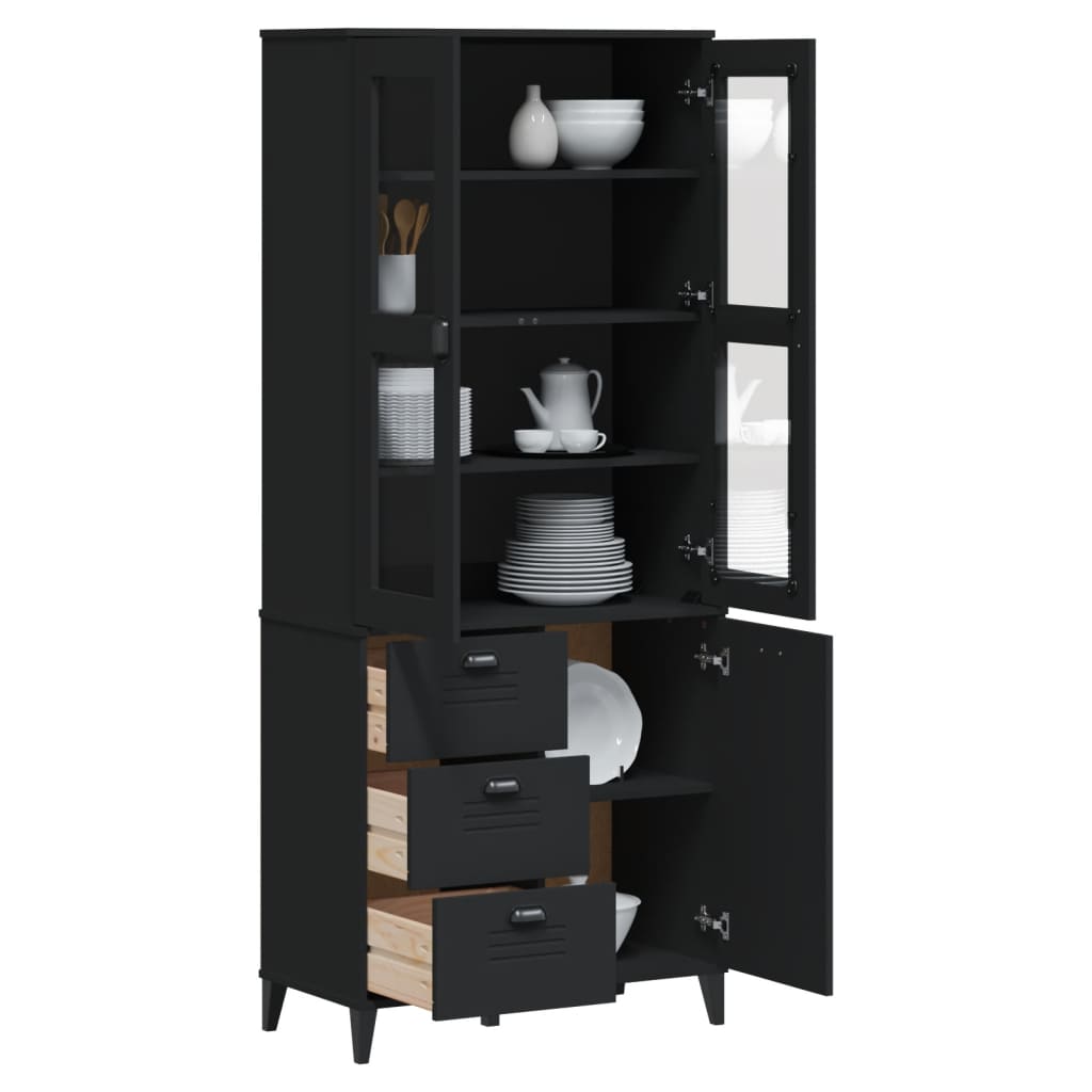 vidaXL Highboard VIKEN Schwarz 80x40x190 cm Massivholz Kiefer