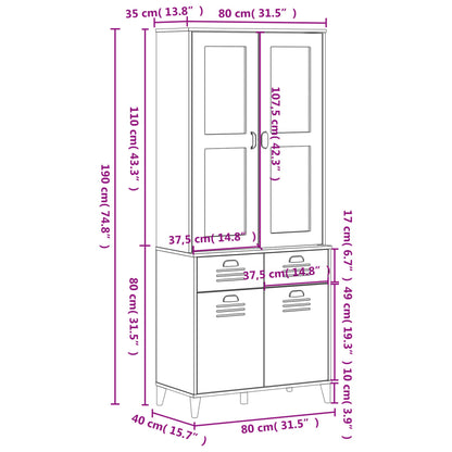 vidaXL Highboard VIKEN Schwarz 80x40x190 cm Massivholz Kiefer