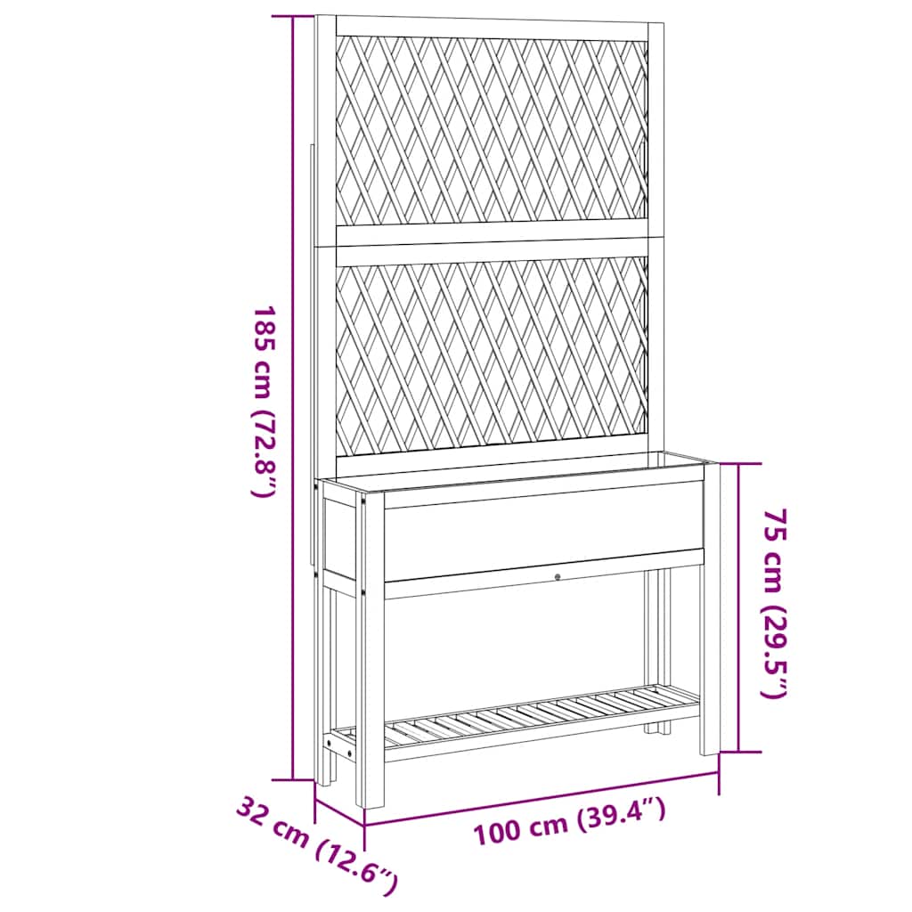 vidaXL Pflanzkübel mit Rankgitter & Ablage 100x32x185 cm Akazienholz