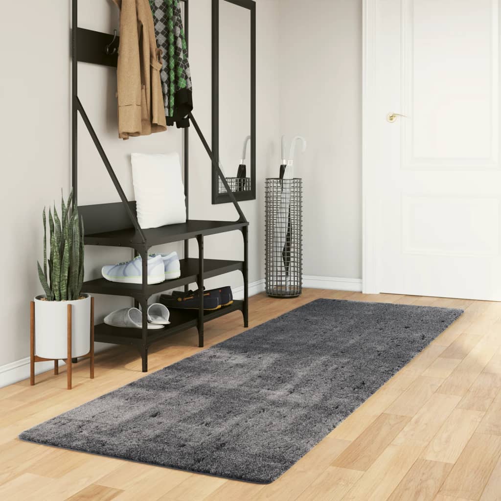 vidaXL Tapis HUARTE à poils courts, doux et lavable, anthracite 80x250 cm