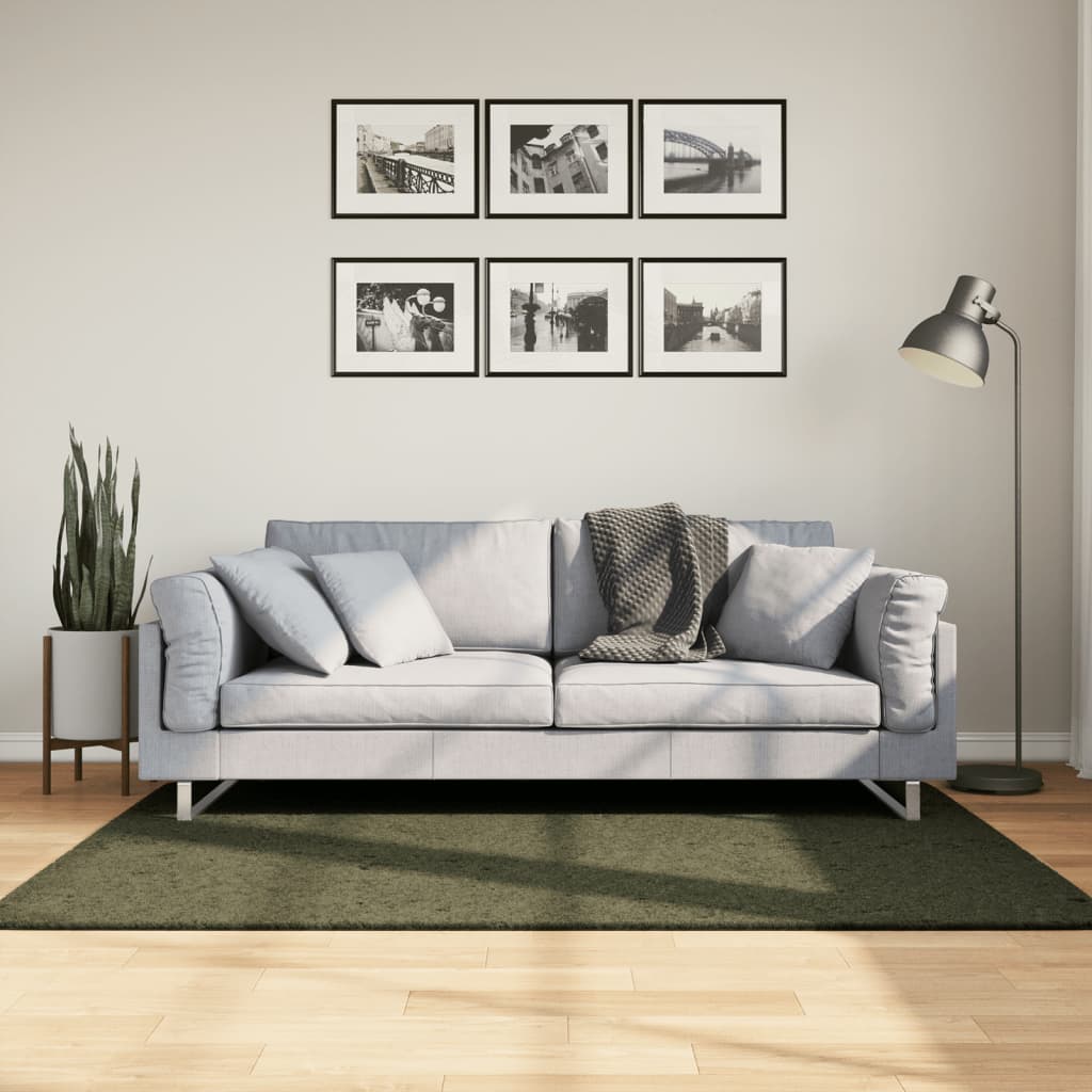 vidaXL Tapis HUARTE à poils courts, doux et lavable, vert forêt 120x170 cm