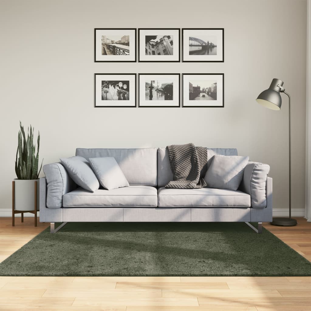 vidaXL Tapis HUARTE à poils courts doux et lavable vert forêt 160x160 cm