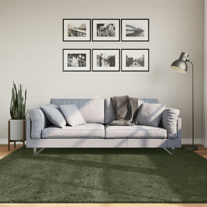 vidaXL Tapis HUARTE à poils courts, doux et lavable, vert forêt 200x200 cm