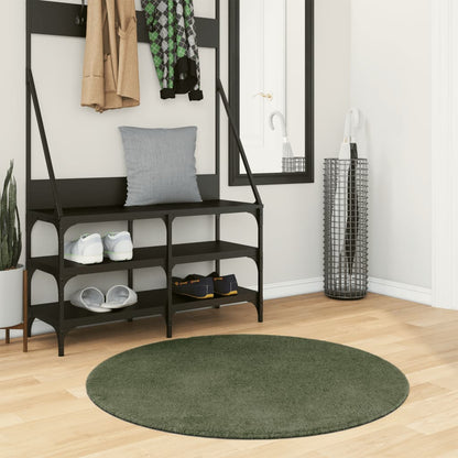 vidaXL Tapis HUARTE à poils courts, doux et lavable, vert forêt, Ø 100 cm