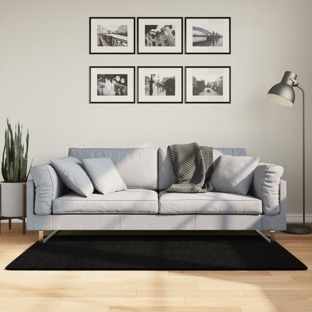 vidaXL Tapis HUARTE à poils courts, doux et lavable, noir 80x150 cm