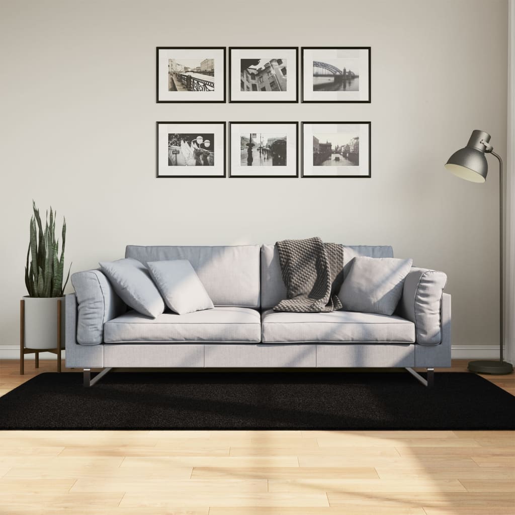 vidaXL Tapis HUARTE à poils courts doux et lavable Noir 100x200 cm