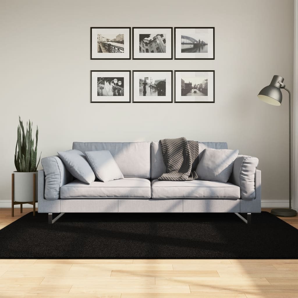 vidaXL Tapis HUARTE à poils courts doux et lavable Noir 140x200 cm