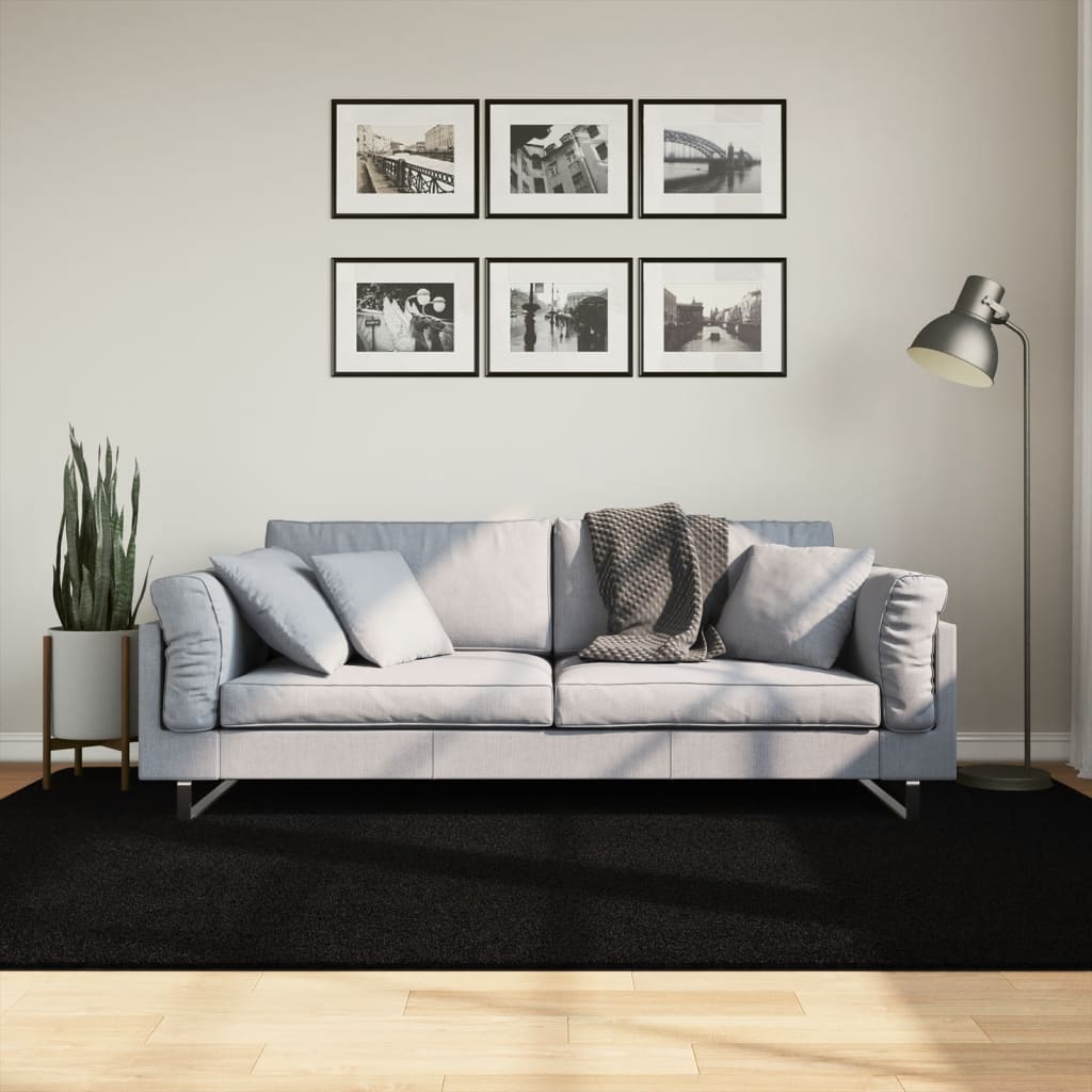 vidaXL Tapis HUARTE à poils courts, doux et lavable, noir 160x230 cm