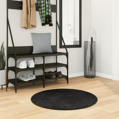 vidaXL Tapis HUARTE à poils courts doux et lavable Noir Ø 80 cm