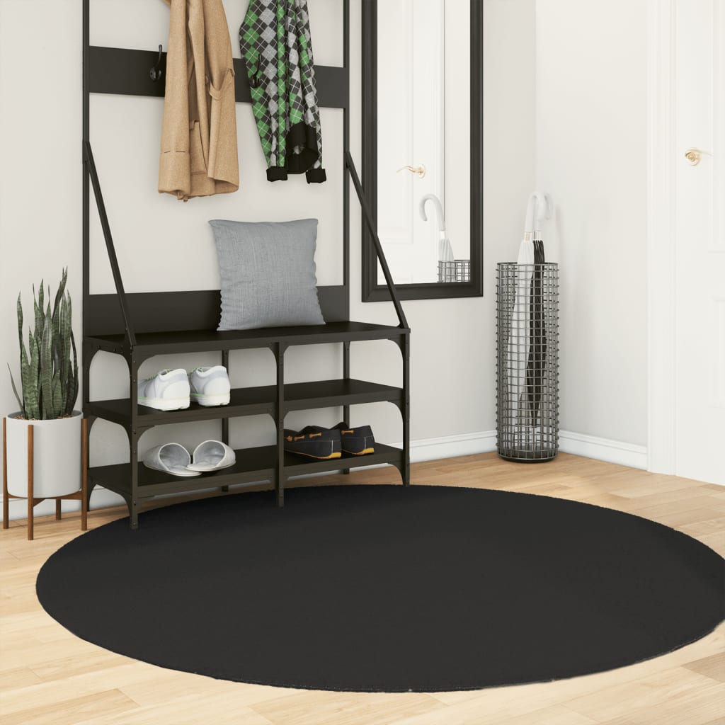 vidaXL Tapis HUARTE à poils ras doux et lavable Noir Ø 160 cm