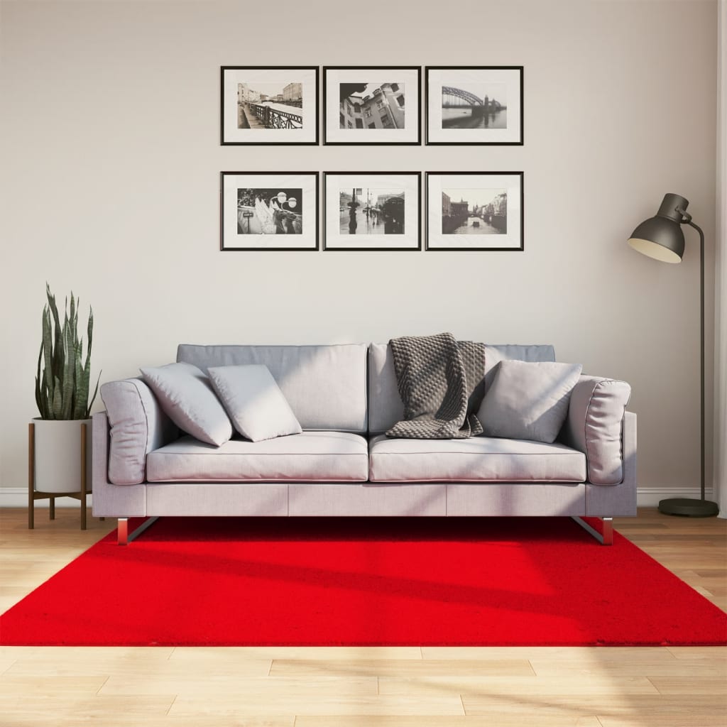 vidaXL Tapis HUARTE à poils courts, doux et lavable, rouge 160x160 cm