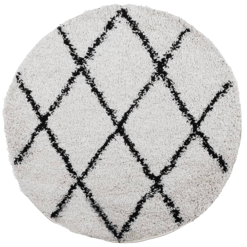 vidaXL Teppich Shaggy Hochflor Modern Creme und Schwarz Ø 100 cm