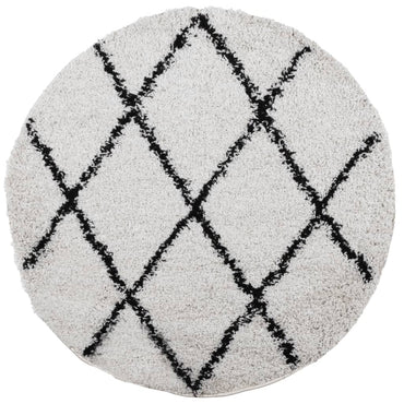 vidaXL Teppich Shaggy Hochflor Modern Creme und Schwarz Ø 100 cm