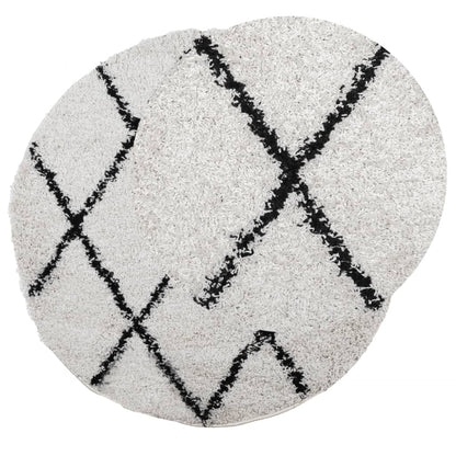 vidaXL Teppich Shaggy Hochflor Modern Creme und Schwarz Ø 100 cm