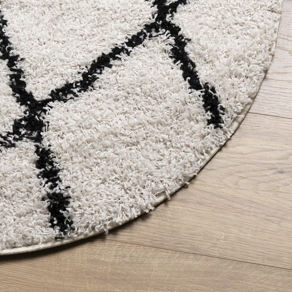 vidaXL Teppich Shaggy Hochflor Modern Creme und Schwarz Ø 100 cm