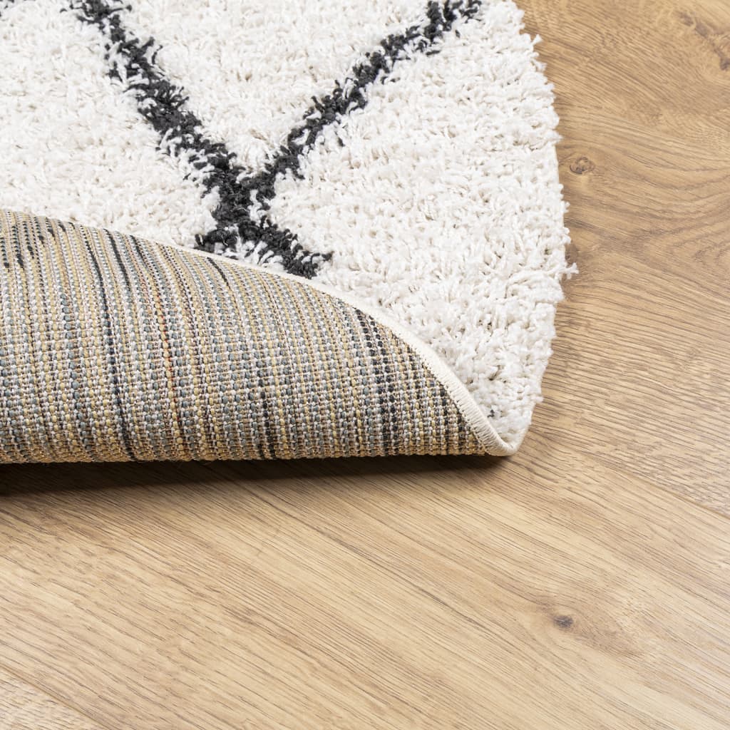 vidaXL Teppich Shaggy Hochflor Modern Creme und Schwarz Ø 100 cm