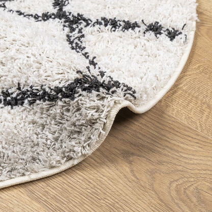 vidaXL Teppich Shaggy Hochflor Modern Creme und Schwarz Ø 100 cm