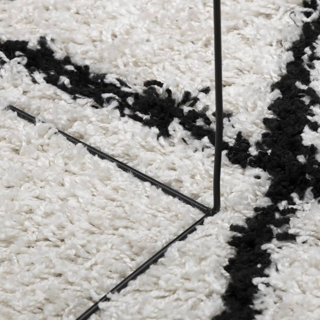vidaXL Teppich Shaggy Hochflor Modern Creme und Schwarz Ø 100 cm