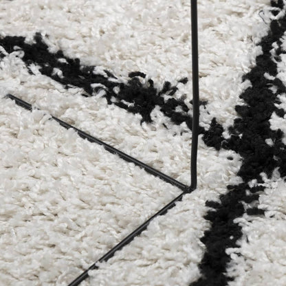 vidaXL Teppich Shaggy Hochflor Modern Creme und Schwarz Ø 100 cm