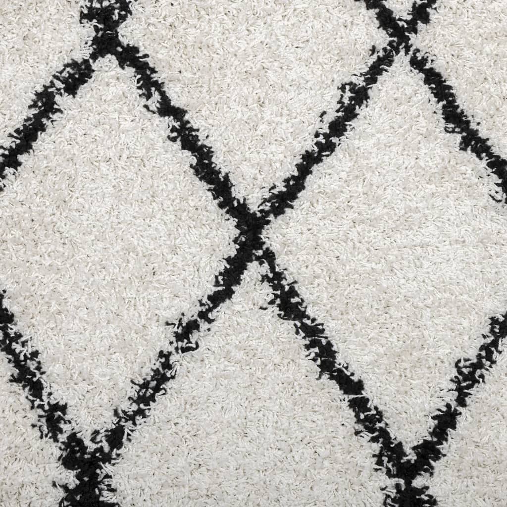 vidaXL Teppich Shaggy Hochflor Modern Creme und Schwarz Ø 100 cm
