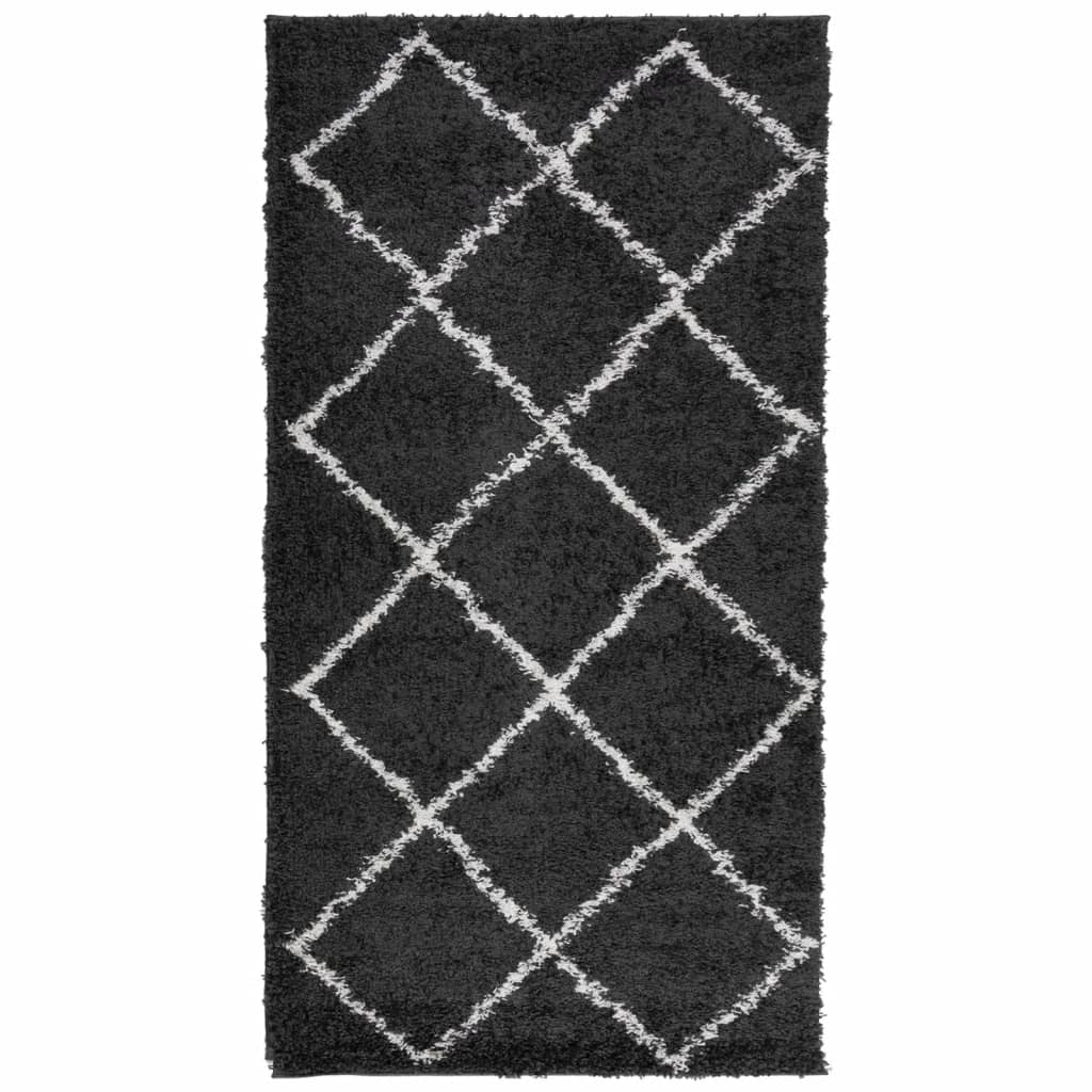 vidaXL Shaggy-Teppich PAMPLONA Hochflor Modern Schwarz Creme 80x150 cm