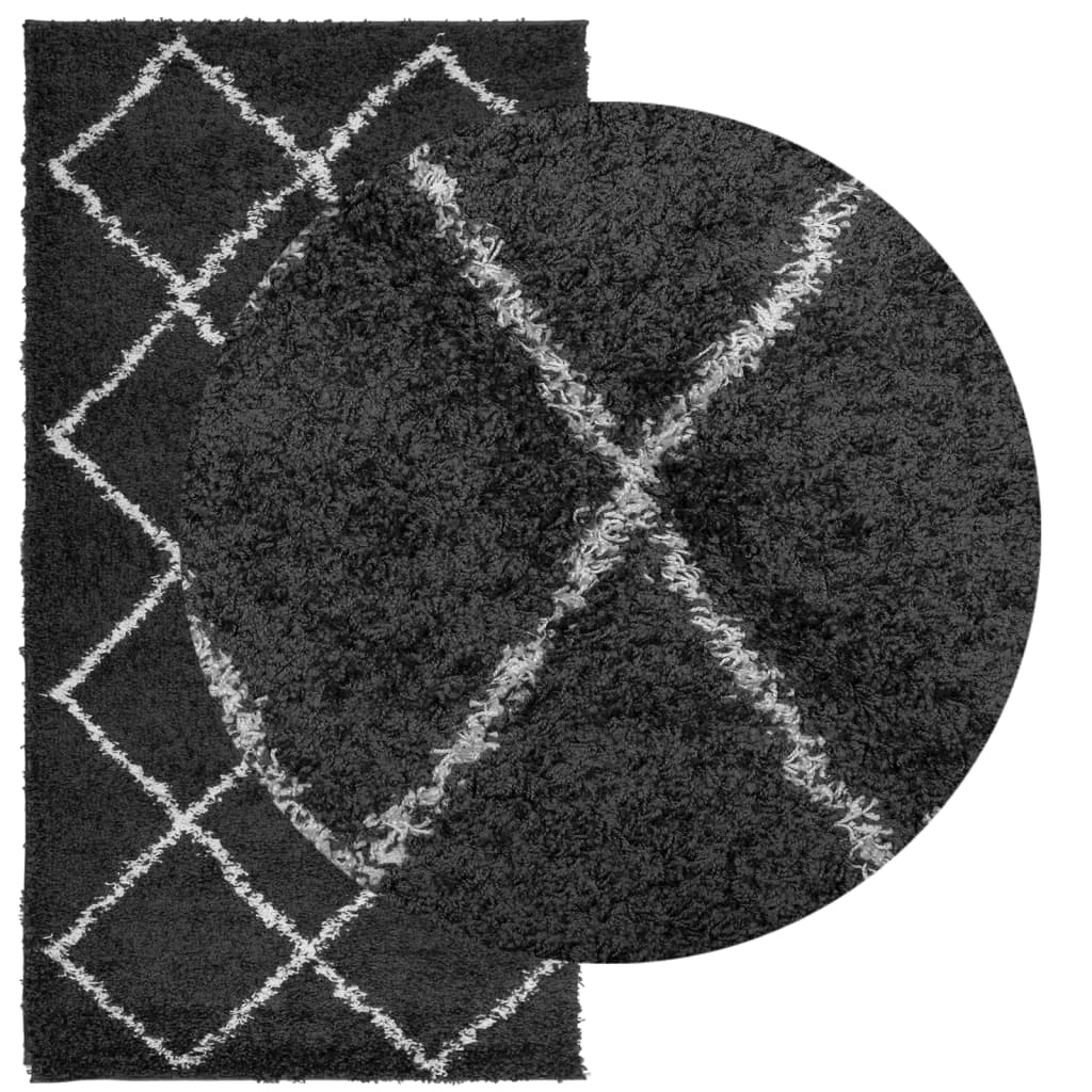 vidaXL Shaggy-Teppich PAMPLONA Hochflor Modern Schwarz Creme 80x150 cm