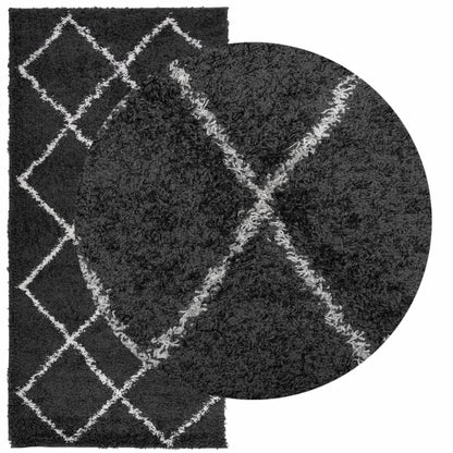 vidaXL Shaggy-Teppich PAMPLONA Hochflor Modern Schwarz Creme 100x200cm